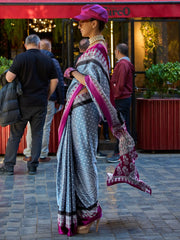 Rich Grey Soft Satin Silk Saree - The Dori Store