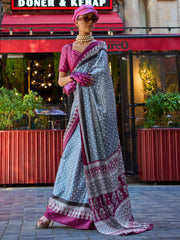 Rich Grey Soft Satin Silk Saree - The Dori Store