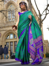 Bluish Green Soft Satin Silk Saree - The Dori Store
