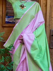 Greenish Lavender Soft Weaving Silk Saree - The Dori Store