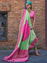 Pinkish Green Soft Weaving Silk Saree - The Dori Store