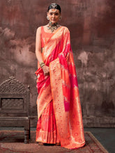 Orange and Red Handloom Silk Saree - The Dori Store