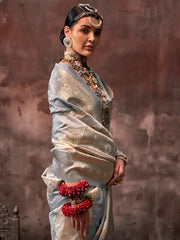 Rich Grey Handloom Banarasi Silk Saree - The Dori Store