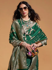 Dark Green Banarasi Georgette Silk Saree - The Dori Store