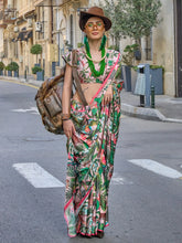 Stylish Green Printed Satin Silk Saree - The Dori Store