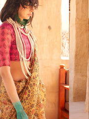 Yellow Printed Zari Tissue Silk Saree - The Dori Store