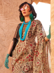 Cream Printed Zari Tissue Silk Saree - The Dori Store