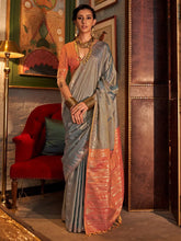 Ethnic Grey Tussar Soft Silk Saree - The Dori Store