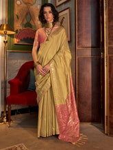 Lime Yellow Tussar Soft Silk Saree - The Dori Store