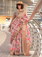 Light Pink Printed Tissue Silk Saree - The Dori Store