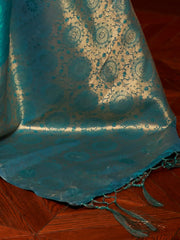 Turquoise Blue Designer Banarasi Silk Saree - The Dori Store