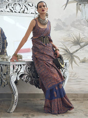 Navy Blue Modal Kashmiri Handloom Silk Saree - The Dori Store