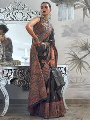 Black Modal Kashmiri Handloom Silk Saree - The Dori Store