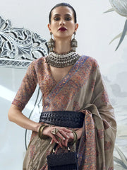 Grey Modal Kashmiri Handloom Silk Saree - The Dori Store