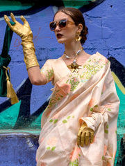 Sand Beige Parsi Woven Cotton Blended Saree - The Dori Store