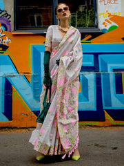 Grey Parsi Woven Cotton Blended Saree - The Dori Store