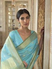 Ethnic Light Blue Banarasi Silk Saree - The Dori Store