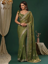 Light Green Organza Floral Saree - The Dori Store
