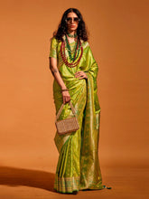 Bright Green Banarasi Satin Silk Sare - The Dori Store
