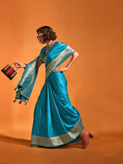 Classic Blue Banarasi Satin Silk Sare - The Dori Store