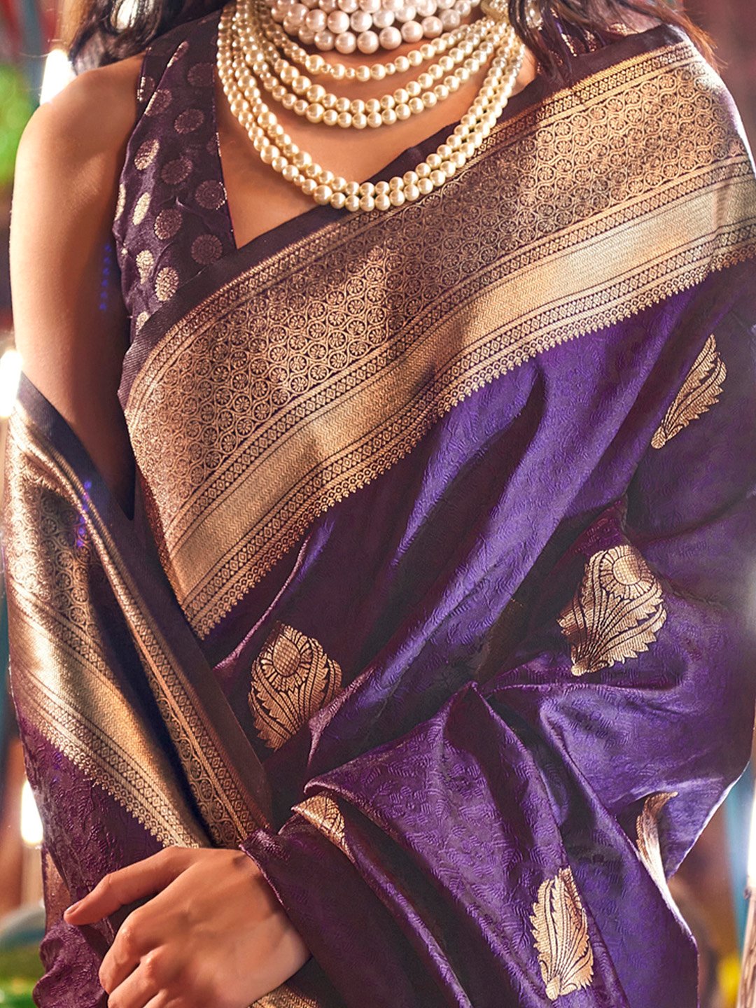 Purple Banarasi Silk Blend Woven Saree
