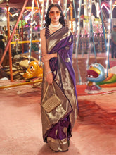 Purple Banarasi Silk Blend Woven Saree - The Dori Store