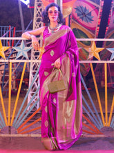 Bright Purple Banarasi Woven Silk Saree - The Dori Store