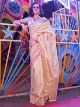 Off White Banarasi Woven Silk Saree - The Dori Store