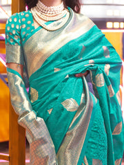 Light Banarasi Silk Blend Woven Saree - The Dori Store