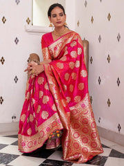 Beautiful Blush Pink Banarasi Satin Silk Saree - The Dori Store