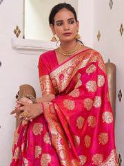 Beautiful Blush Pink Banarasi Satin Silk Saree - The Dori Store