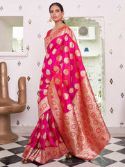 Beautiful Blush Pink Banarasi Satin Silk Saree - The Dori Store