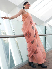 Pink Pink Handloom Linen Saree - The Dori Store