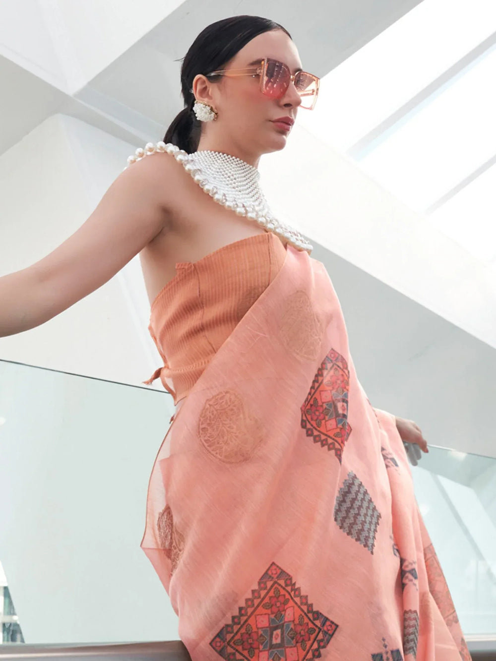 Pink Pink Handloom Linen Saree - The Dori Store