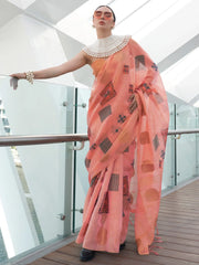 Pink Pink Handloom Linen Saree - The Dori Store