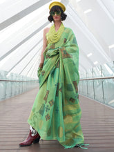 Classic Green Handloom Linen Saree - The Dori Store
