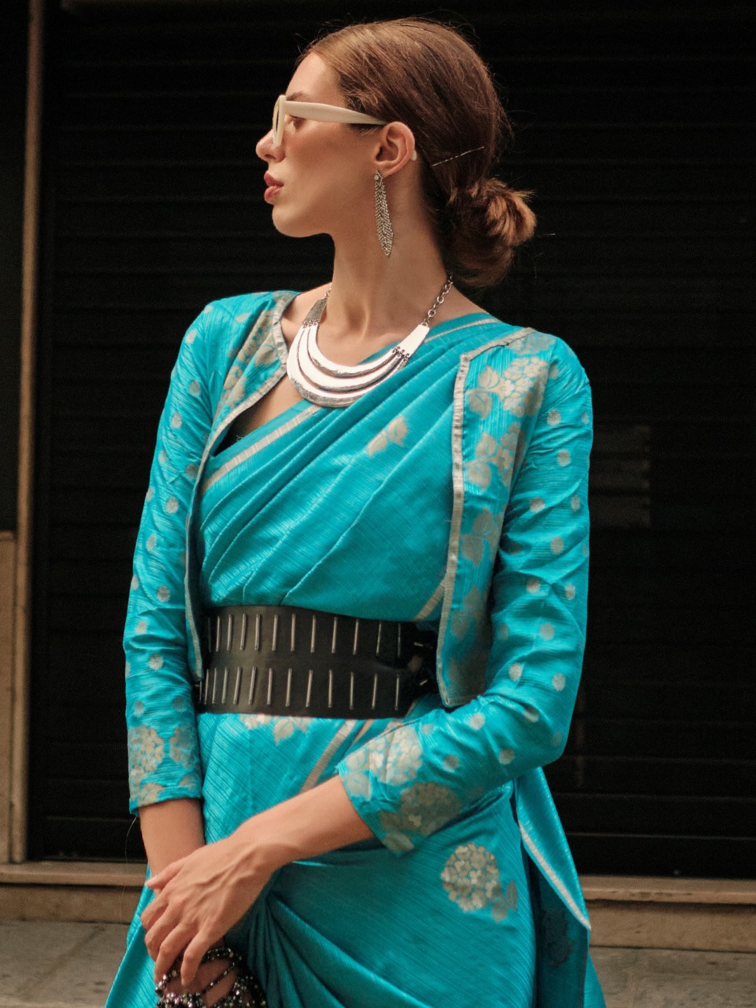 Blue Banarasi Satin Silk Woven Saree
