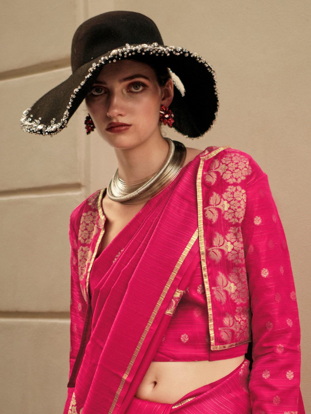Pink Banarasi Satin Silk Woven Saree