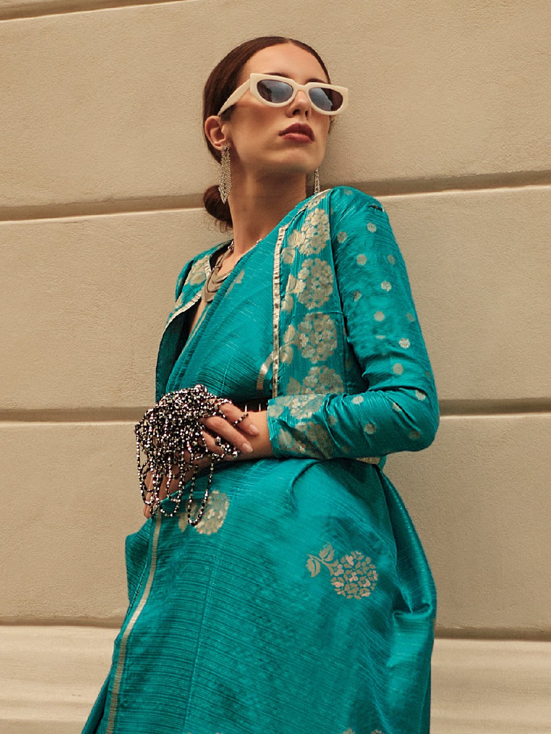 Blue Banarasi Satin Silk Woven Saree
