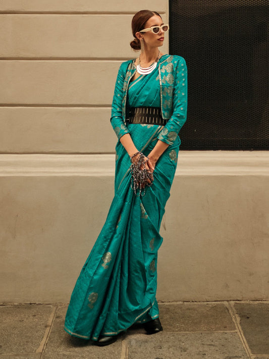 Blue Blue Banarasi Satin Silk Woven Saree