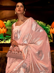 Partywear Light Pink Organza Silk Saree - The Dori Store