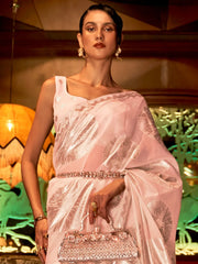 Partywear Light Pink Organza Silk Saree - The Dori Store
