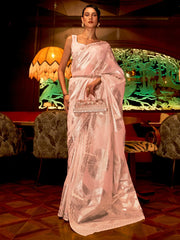 Partywear Light Pink Organza Silk Saree - The Dori Store