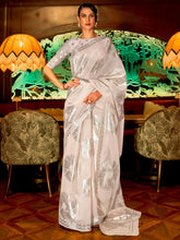 Elegant Light Grey Organza Silk Saree - The Dori Store