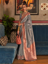 Fossil Grey Tissue Silk Saree - The Dori Store