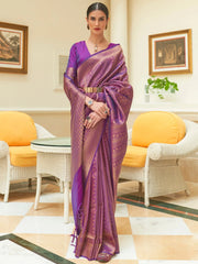 Princess Purple Partywear Kanjeevaram Silk Saree - The Dori Store