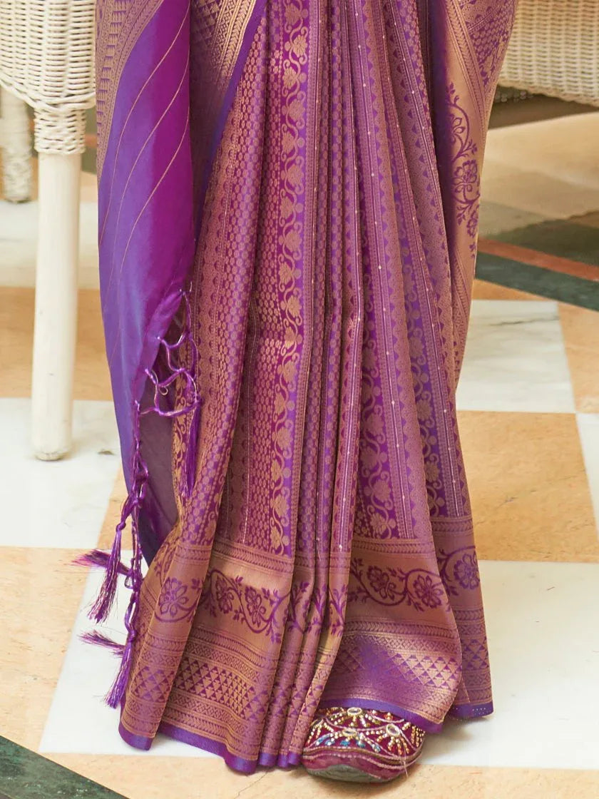 Princess Purple Partywear Kanjeevaram Silk Saree - The Dori Store