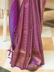 Princess Purple Partywear Kanjeevaram Silk Saree - The Dori Store