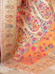 Cream and Multicolor Kashmiri Jamewar Silk Saree - The Dori Store