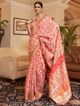 Peach Pink Kashmiri Jamewar Silk Saree - The Dori Store